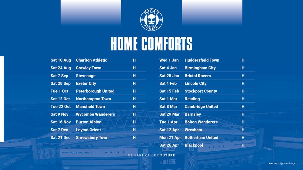 Wigan Athletic FC - 2024/25 Fixtures | Home Comforts