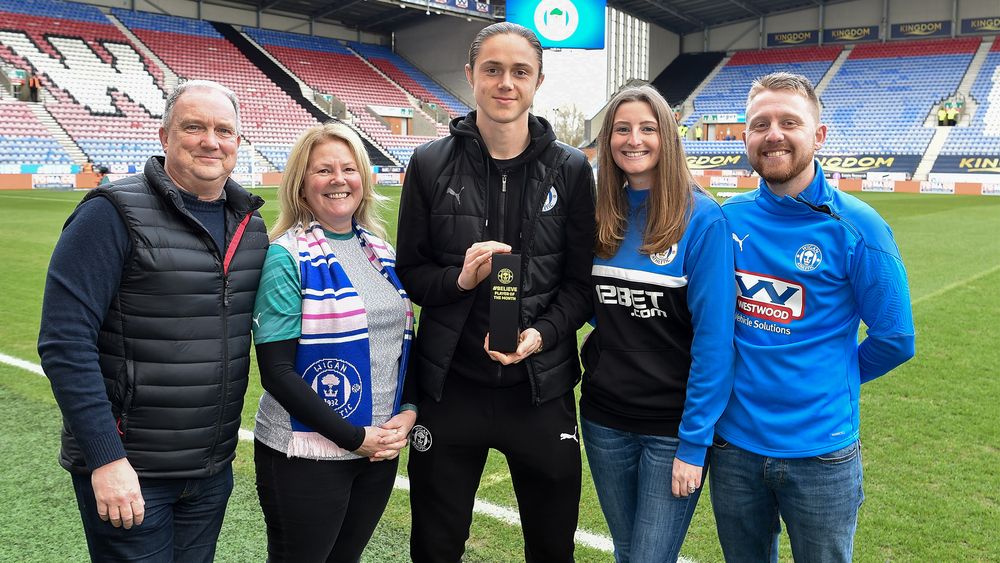 Wigan Athletic Fc Believe Members Present Thelo Aasgaard And Charlie Hughes With Player Of